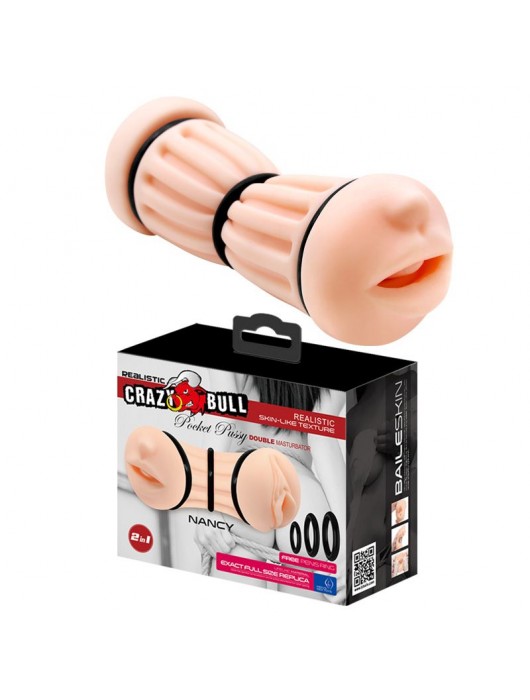 Телесный двусторонний мастурбатор Nancy - ротик и вагина - Baile - в Омске купить с доставкой