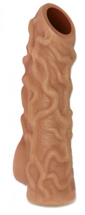 Телесная насадка с венками и открытой головкой Nude Sleeve L - 14 см. - KOKOS - в Омске купить с доставкой