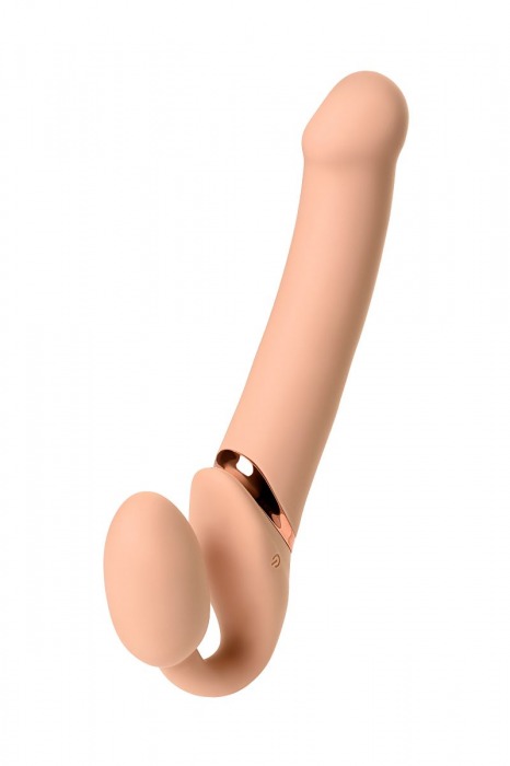 Телесный безремневой вибрострапон Vibrating Bendable Strap-On L - Strap-on-me - купить с доставкой в Омске