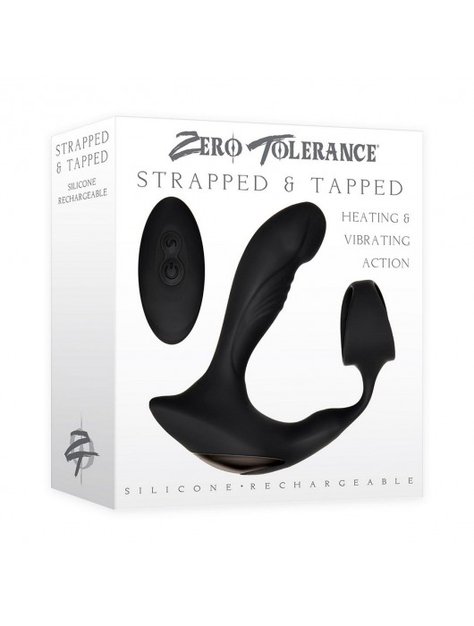 Черный вибромассажер простаты с эрекционным кольцом Strapped   Tapped - Zero Tolerance - в Омске купить с доставкой