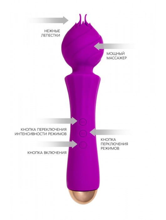 Лиловый вибратор Hyacinth с лепестками - 21,5 см. - ToyFa