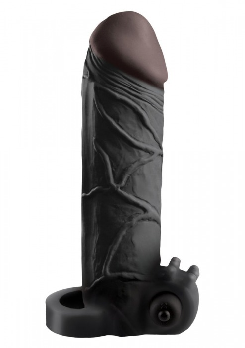 Чёрная вибронасадка с кольцом Vibrating Real Feel 2 Extension - 16 см. - Pipedream - в Омске купить с доставкой