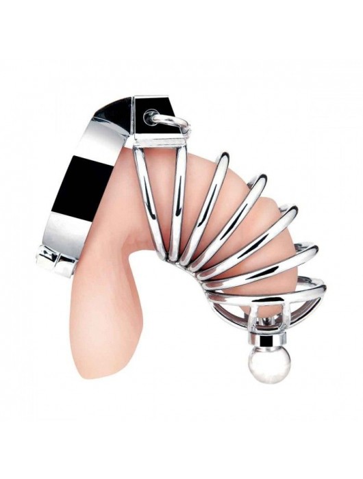 Серебристая клетка для члена Urethral Play Cage - BlueLine - купить с доставкой в Омске