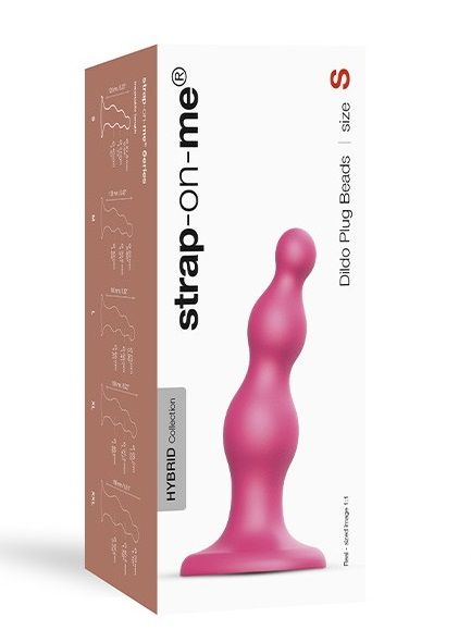 Розовая насадка Strap-On-Me Dildo Plug Beads size S - Strap-on-me - купить с доставкой в Омске