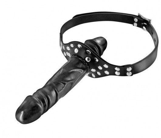 Черный кляп-фаллоимитатор Double Penis Gag - Fetish Tentation - купить с доставкой в Омске