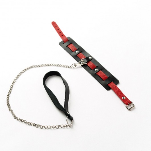 Черный ошейник с красным ремешком и поводком - Crazy Handmade - купить с доставкой в Омске