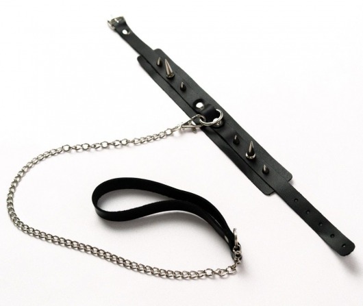 Черный ошейник с шипами и поводком - Crazy Handmade - купить с доставкой в Омске