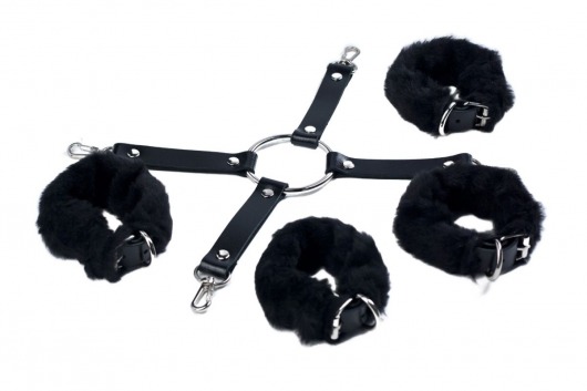 Черный набор для фиксации со съемными меховыми опушками - Лунный свет - купить с доставкой в Омске