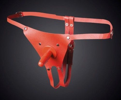 Красные кожаные универсальные трусики со штырьком для насадок - Sitabella - купить с доставкой в Омске