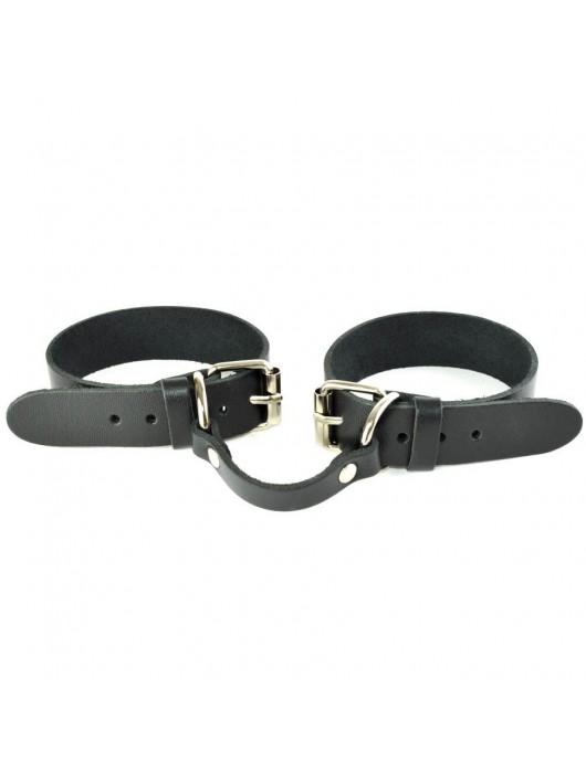 Черные кожаные наручники со съемной красной опушкой - Sitabella - купить с доставкой в Омске
