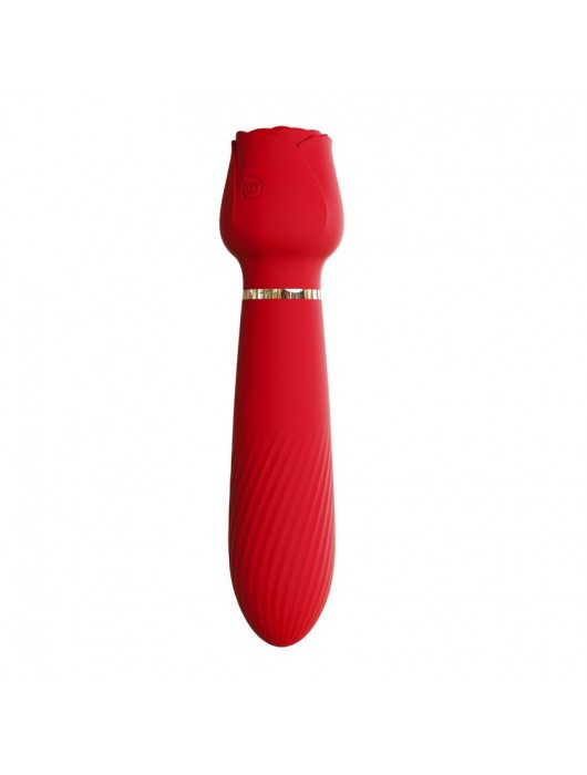 Красный вибромассажёр с зажимами для сосков - 16 см. - A-LOVING