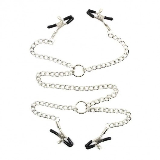 Серебристые зажимы для сосков и половых губ на тонкой цепочке - Notabu - купить с доставкой в Омске