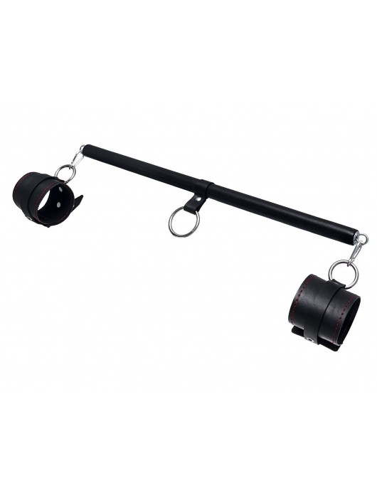 Черная распорка для ног с кожаными манжетами - Pecado - купить с доставкой в Омске