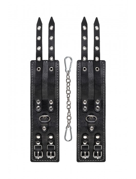 Черные кожаные оковы с двумя ремнями и красной подкладкой - Pecado - купить с доставкой в Омске