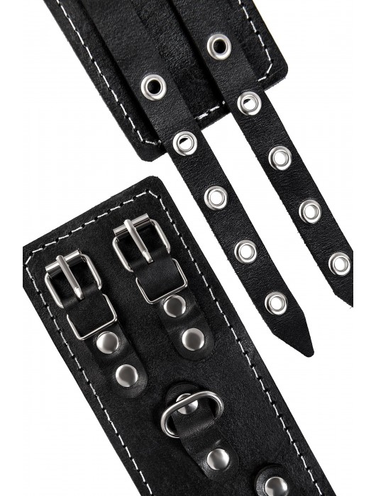 Черные кожаные оковы с двумя ремнями и красной подкладкой - Pecado - купить с доставкой в Омске