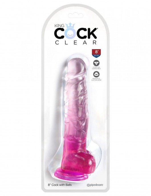 Розовый фаллоимитатор с мошонкой на присоске 8’’ Cock with Balls - 22,2 см. - Pipedream