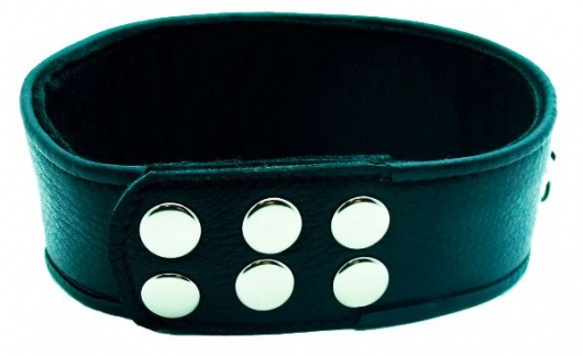 Чёрный кожаный ошейник с полукольцами и клёпками - БДСМ Арсенал - купить с доставкой в Омске