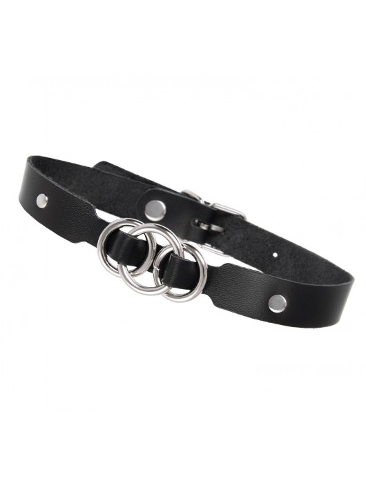 Черный кожаный ошейник со связанными кольцами - Pecado - купить с доставкой в Омске
