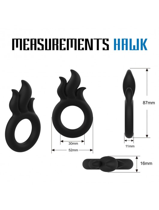 Черное эрекционное кольцо-пламя Rooster Hawk - Velv or - в Омске купить с доставкой