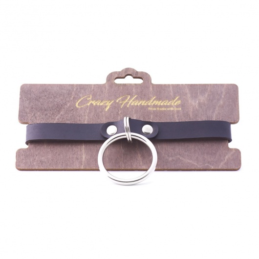 Черный кожаный чокер с большим кольцом - Crazy Handmade - купить с доставкой в Омске