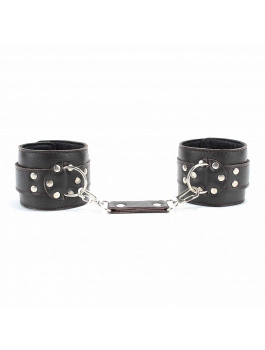 Коричневые оковы из мягкой кожи на металлической цепочке - БДСМ Арсенал - купить с доставкой в Омске