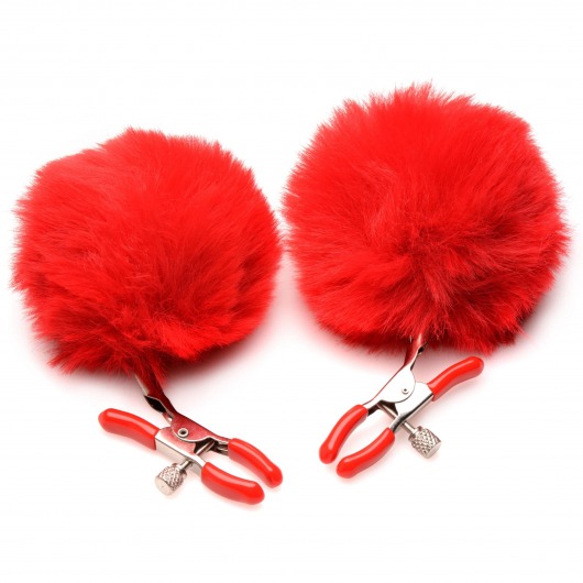 Красные зажимы на соски с помпонами Pom Pom - XR Brands - купить с доставкой в Омске