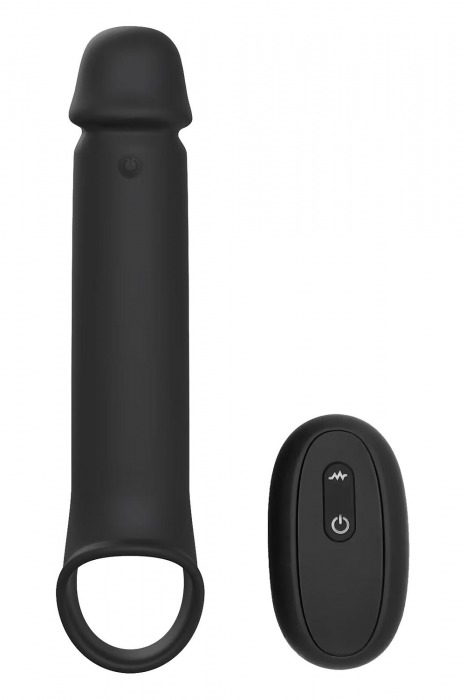 Черная насадка-удлинитель с вибрацией Vibrating Extender With Remote - Dream Toys - в Омске купить с доставкой