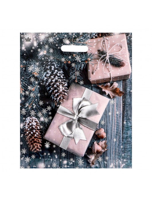 Новогодний пакет с принтом в виде подарков и вырубной ручкой (45х38 см) - Сима-Ленд - купить с доставкой в Омске