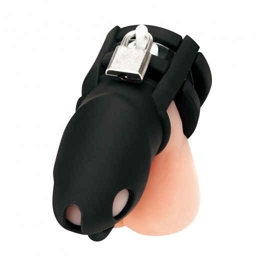 Черная клетка для пениса Silicone Small 2 in Cock Cage With Ball Divider - BlueLine - купить с доставкой в Омске