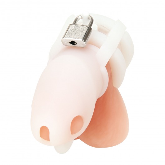Белая клетка для пениса Silicone Small 2 in Cock Cage With Ball Divider - BlueLine - купить с доставкой в Омске