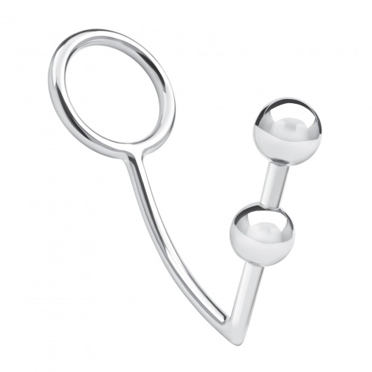 Кольцо на пенис с анальным стимулятором Two Bead Stainless Steel Anal Hook   Cock Ring - BlueLine - в Омске купить с доставкой
