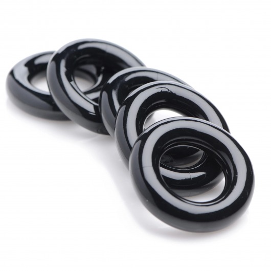 Комплект из 5 черных эрекционных колец для мошонки Ring Master Custom Ball Stretcher Kit - XR Brands - в Омске купить с доставкой