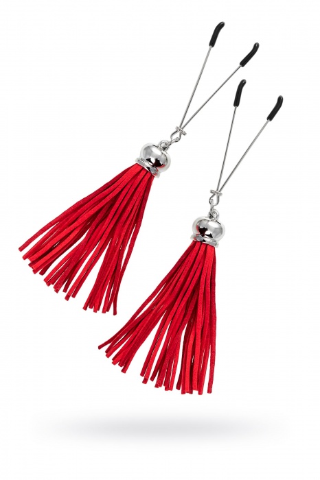 Зажимы на соски «Вилки» с красными кисточками из замши - Pecado - купить с доставкой в Омске