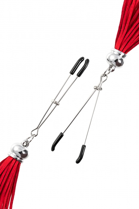 Зажимы на соски «Вилки» с красными кисточками из замши - Pecado - купить с доставкой в Омске