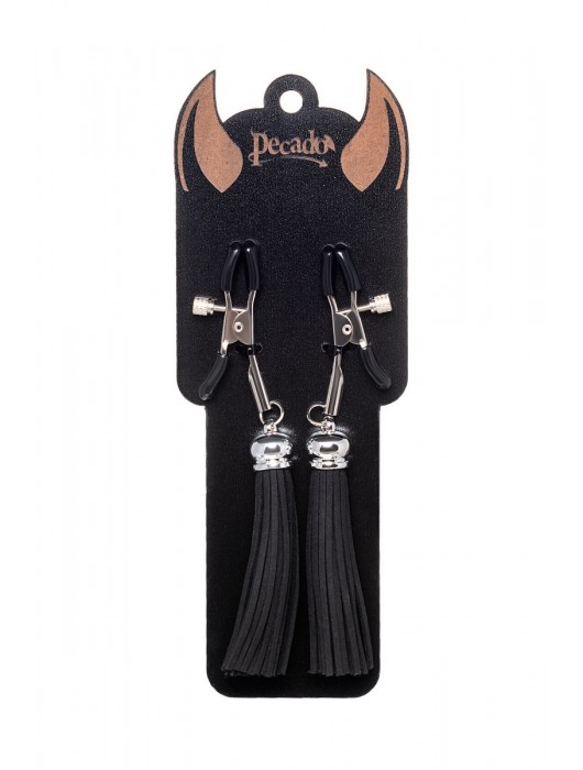 Зажимы на соски «Прищепки» с черными кисточками из замши - Pecado - купить с доставкой в Омске