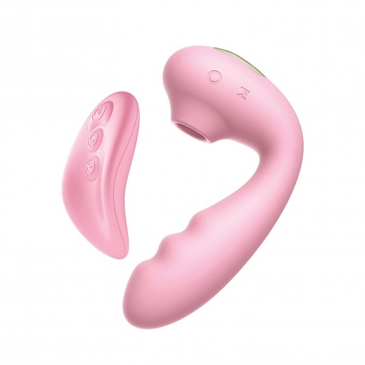 Розовый вибратор Tara с вакуумной стимуляцией и пультом ДУ - BeYourLover