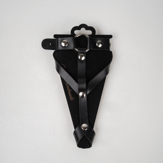 Черный кожаный браслет с кольцом - Crazy Handmade - купить с доставкой в Омске