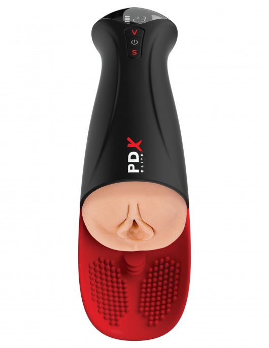 Телесный мастурбатор-вагина в черной колбе с вибрацией Fuck-O-Matic Pro XL - Pipedream - в Омске купить с доставкой