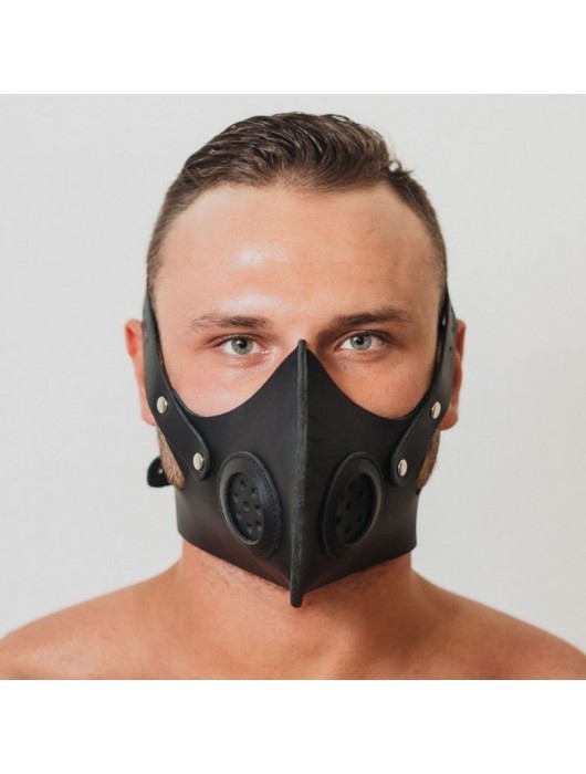 Черная кожаная маска «Сталкер» - БДСМ Арсенал - купить с доставкой в Омске