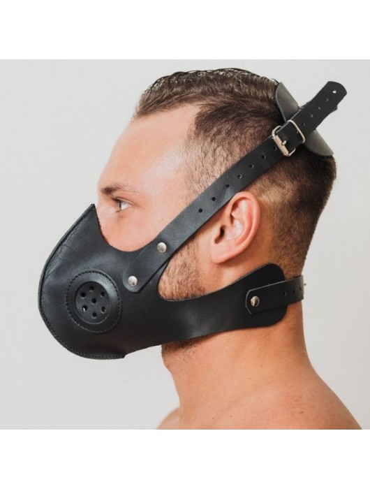 Черная кожаная маска «Сталкер» - БДСМ Арсенал - купить с доставкой в Омске