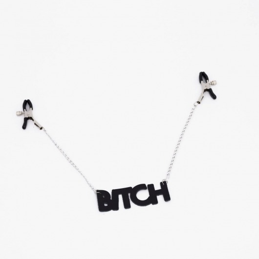 Зажимы на соски с кожаной подвеской Bitch - Crazy Handmade - купить с доставкой в Омске