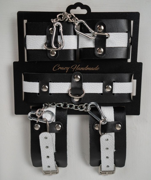 Набор фиксаторов из черной и белой натуральной кожи - Crazy Handmade - купить с доставкой в Омске