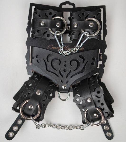 Черный ажурный кожаный набор фиксаций - Crazy Handmade - купить с доставкой в Омске