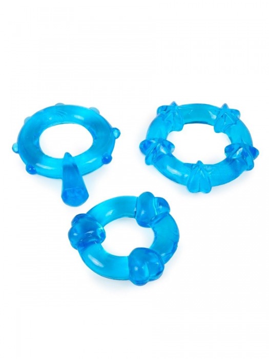 Набор из 3 синих эрекционных колец с различным рельефом - Erowoman-Eroman - в Омске купить с доставкой