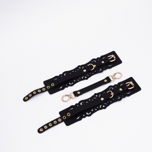 Черный кожаные оковы с узорами и золотистой фурнитурой - Crazy Handmade - купить с доставкой в Омске