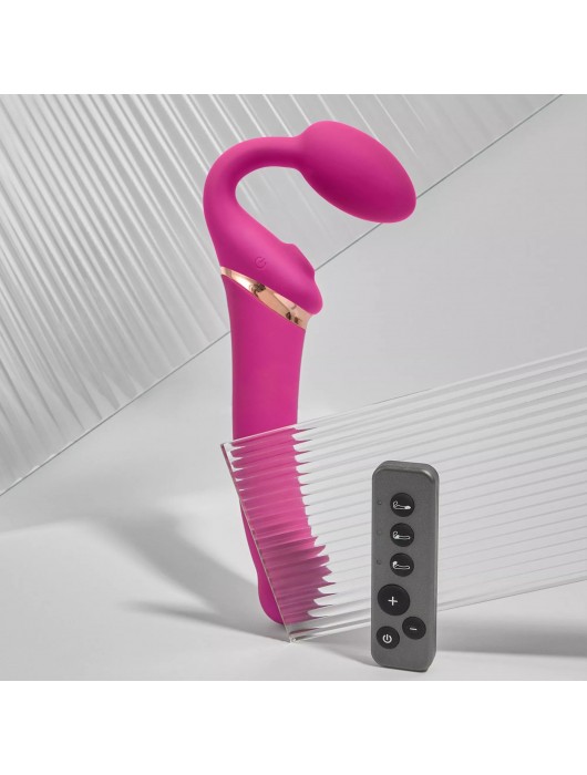 Ярко-розовый безремневой страпон Multi Orgasm Bendable Strap-On size XL с клиторальной стимуляцией - Strap-on-me - купить с доставкой в Омске