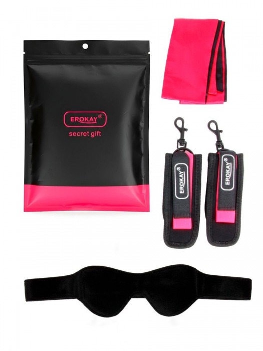Черно-розовый эротический набор: маска, наручники и повязка - Erokay - купить с доставкой в Омске