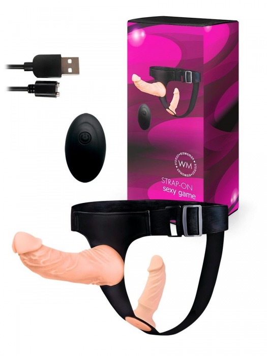 Женский страпон с 2 насадками, вибрацией и пультом ДУ - Erowoman-Eroman - купить с доставкой в Омске