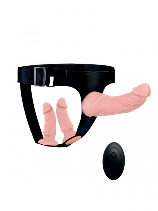 Женский страпон с 3 насадками и вибрацией - Erowoman-Eroman - купить с доставкой в Омске