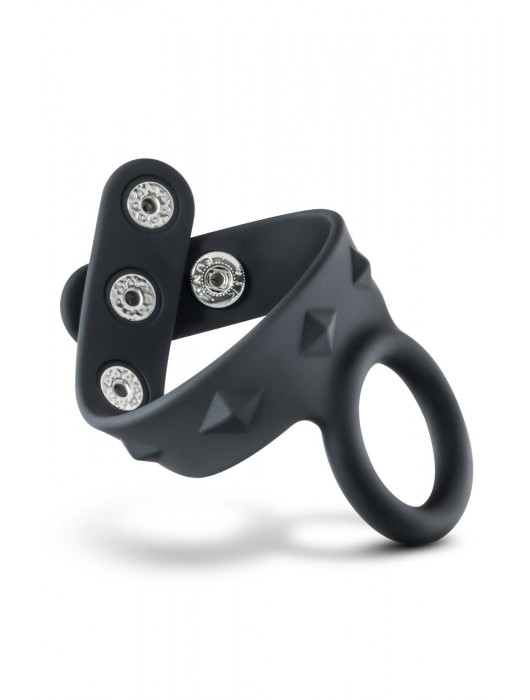 Черное эрекционное кольцо с подхватом мошонки на кнопках VS6 - Blush Novelties - в Омске купить с доставкой